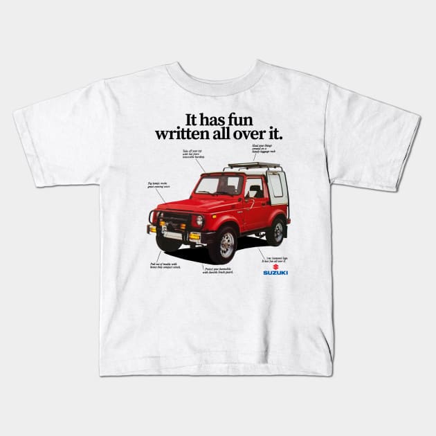 SUZUKI SAMURAI SJ 410 - advert Kids T-Shirt by Throwback Motors